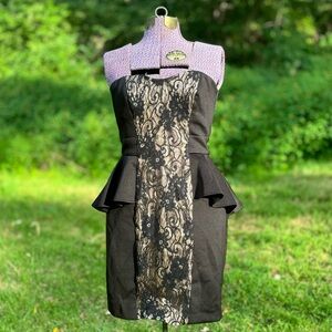 Retro style Bisou Bisou peplum strapless pencil dress lace & satin underlay